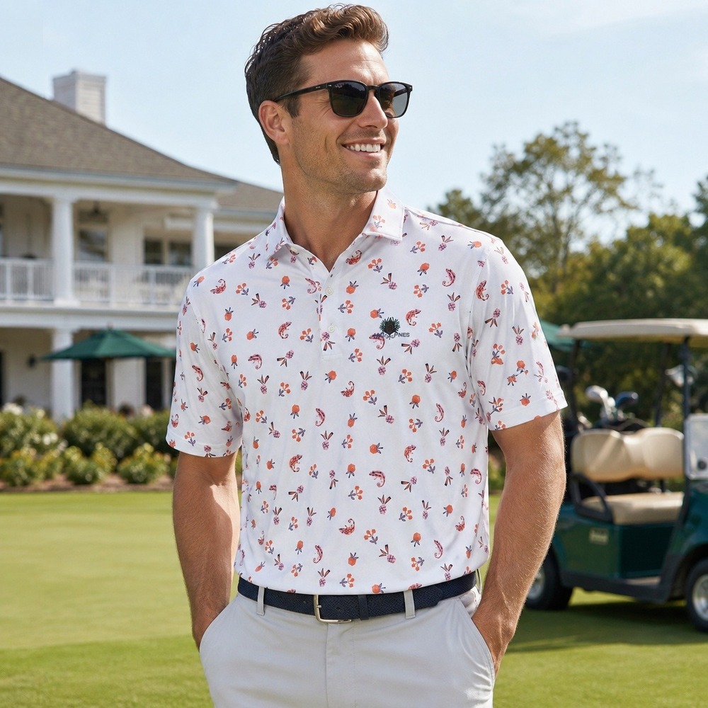 Johnnie-O Flynn Mens M White Chameleon Pineapple Mid Pines‎ Golf Polo JMPO5700